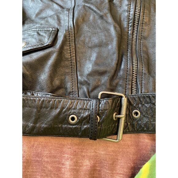 Nasty Gal Real Leather Biker Motorcycle Jacket Fringe Buckle Belt Moto Sz M - Picture 3 of 9